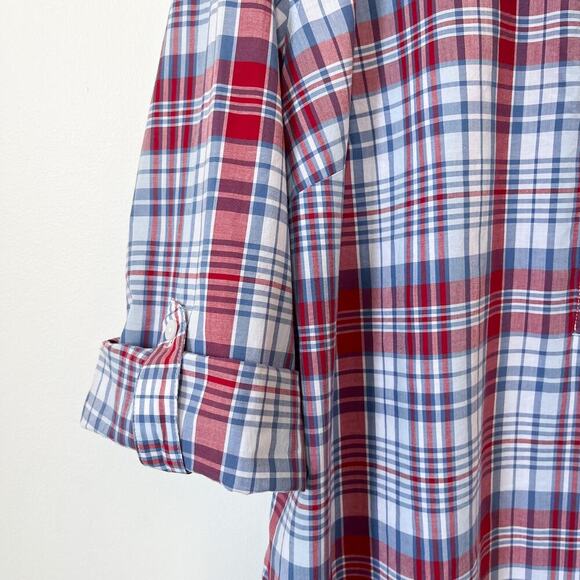 Talbots Woman 2X Red Blue Plaid Button Up Shirt Rolled Sleeve Summer Lightweight - Picture 3 of 9
